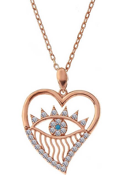 925 Ayar Gümüş Rose Kalp Göz Kadın Kolye T7353 (599599) modelleri