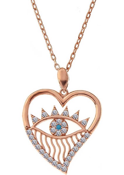 925 Ayar Gümüş Rose Kalp Göz Kadın Kolye T7353 (599599) indirimleri