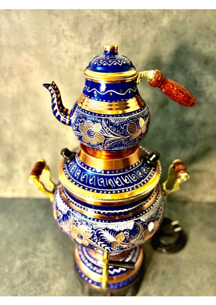 El Yapımı Bakır Semaver ve Çay Makinesi, 5.2 Litre, Mavi, 220V fiyatları