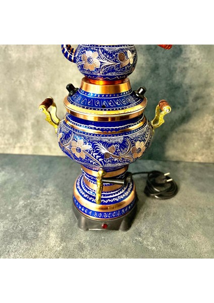 El Yapımı Bakır Semaver ve Çay Makinesi, 5.2 Litre, Mavi, 220V modelleri