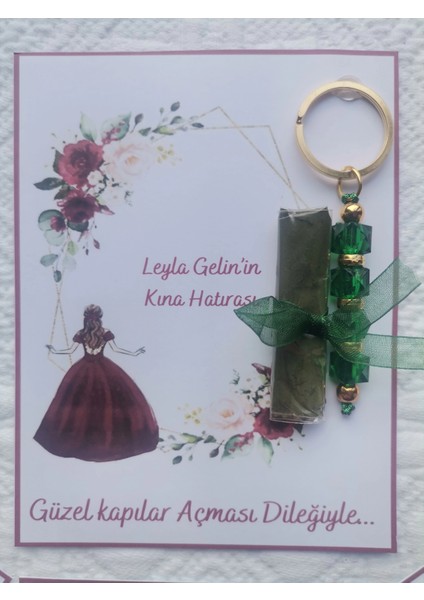 24 Adet Kişiye Özel Kına Hatırası Yeşil Anahtarlık ve Paketlenmiş Kına Dağıtmalık Hediyelik fiyatları