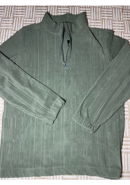 Oversize Dik Yaka Fermarlı Sweatshırt Polarlı Sık Tasarım Yenı Trend