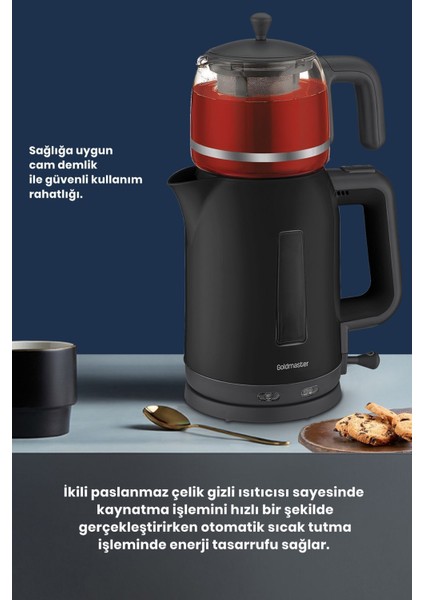 2200W Cam Demlikli Bpa'sız Çay ve Su Isıtıcı, Siyah Renk fiyatları