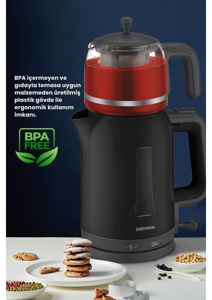 2200W Cam Demlikli Bpa'sız Çay ve Su Isıtıcı, Siyah Renk modelleri