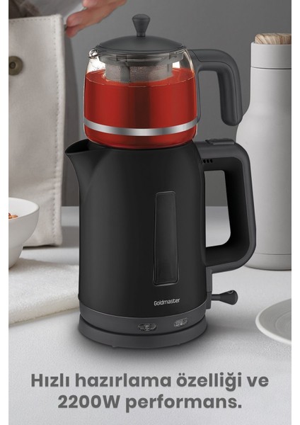 2200W Cam Demlikli Bpa'sız Çay ve Su Isıtıcı, Siyah Renk fırsatları