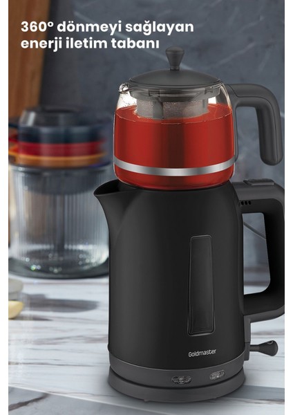 2200W Cam Demlikli Bpa'sız Çay ve Su Isıtıcı, Siyah Renk indirimleri
