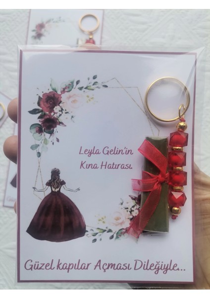 24 Adet Kişiye Özel Kına Hatırası Kırmızı Anahtarlık ve Paketlenmiş Kına Dağıtmalık Hediyelik fırsatları