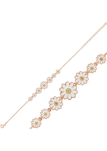 925 Ayar Gümüş Rose Sıralı Papatya Bileklik T4479 (599599)