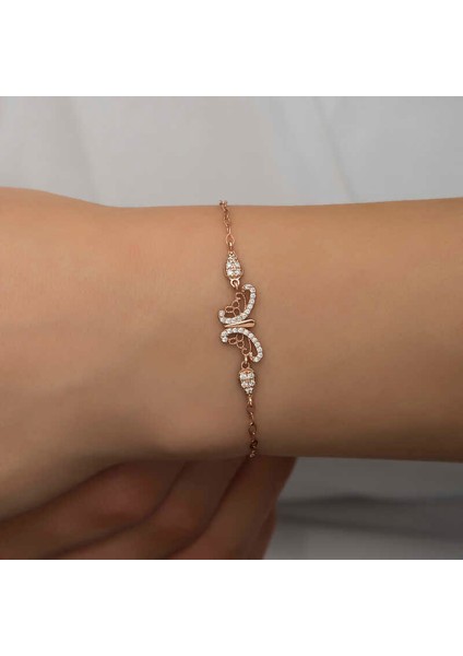925 Ayar Gümüş Rose Kelebek Kadın Bileklik T7197 (599599)