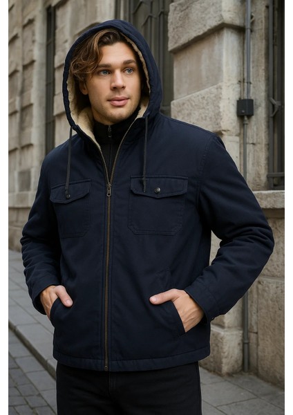 Erkek Içi Kürklü Kapşonlu Kışlık Lacivert Ceket indirimleri