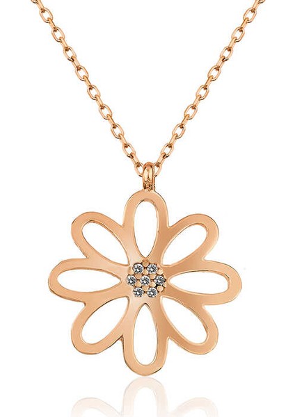 925 Ayar Gümüş Rose Çiçek Bayan Gümüş Kolye T5115 (599599)