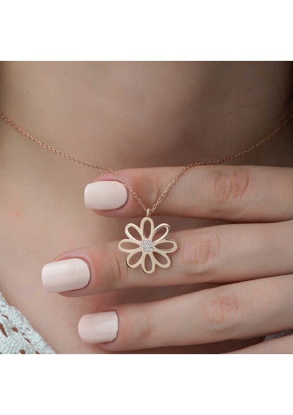 925 Ayar Gümüş Rose Çiçek Bayan Gümüş Kolye T5115 (599599) modelleri