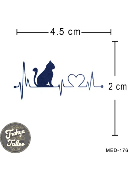 Yarı Kalıcı Dövme Kalp Ritmi Kedi Geçici Dövme