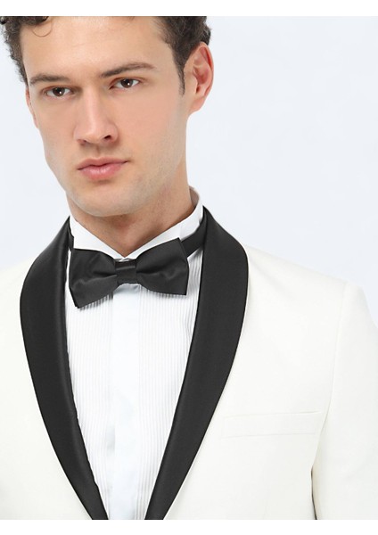 Ekru Düz Slim Fit Şal Yaka Dokuma Smokin Takım Elbise