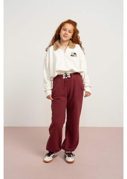 Yakası Tüylü Kız Sweat - Ekru