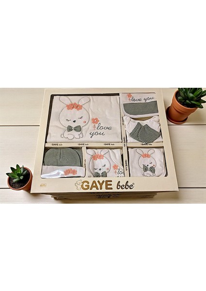 Unisex 0-3 Ay Bebeklere Gaye Organik Uyuyan Tavşan Nakışlı 10 Lu Set