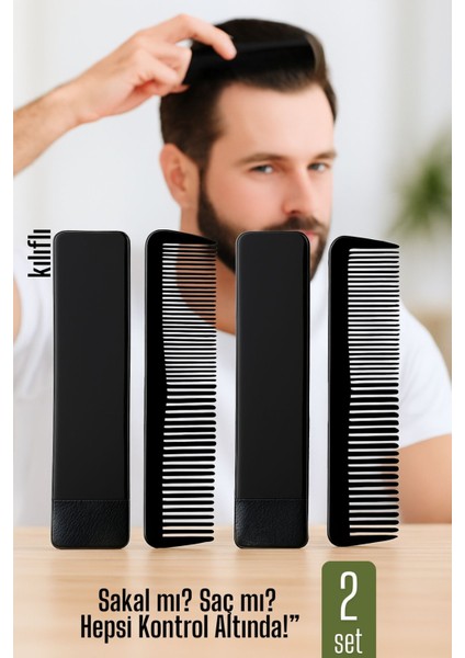 2 Li Kılıflı Cep Tarağı – 14 x 3 cm | Kompakt, Şık ve Taşınabilir Erkek Bakım Tarağı 722175