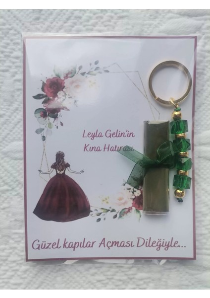 100 Adet Kişiye Özel Kına Hatırası Yeşil Anahtarlık ve Paketlenmiş Kına Dağıtmalık Hediyelik indirimleri