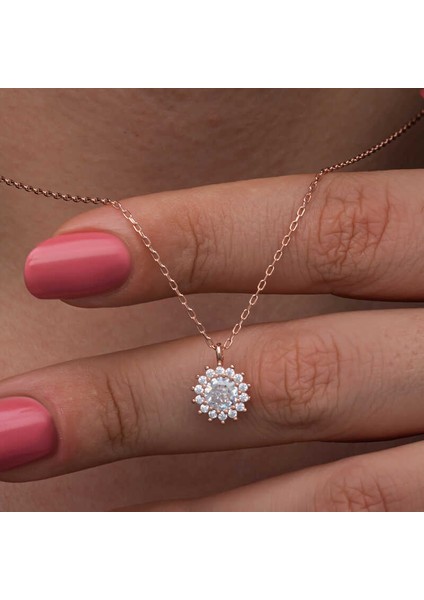 925 Ayar Gümüş Rose Minimal Yuvarlak Anturaj Kadın Kolye T8571 (599599)