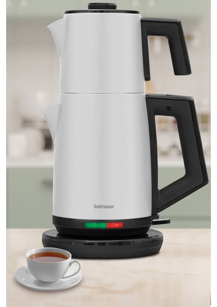 Beyaz 2200W Paslanmaz Çelik Çay ve Su Isıtıcı, Damlatmaz, Şık Tasarım indirimleri