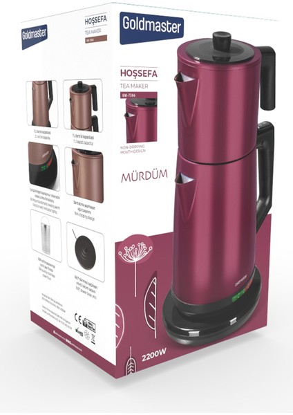 Beyaz 2200W Paslanmaz Çelik Çay ve Su Isıtıcı, Damlatmaz, Şık Tasarım