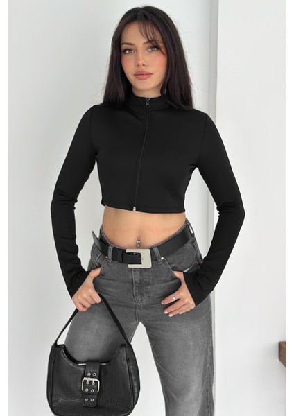 Kadın Fermuarlı Crop Ceket – Dinamik & Modern Stil