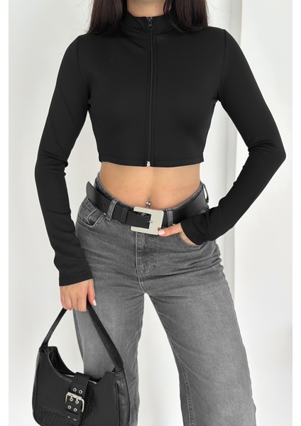 Kadın Fermuarlı Crop Ceket – Dinamik & Modern Stil indirimleri