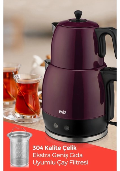 Mor Geniş Kapasiteli 2200W Paslanmaz Çay ve Su Isıtıcısı fiyatları