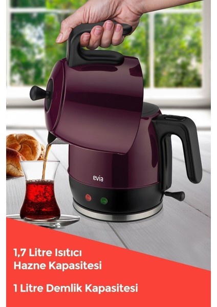 Mor Geniş Kapasiteli 2200W Paslanmaz Çay ve Su Isıtıcısı modelleri
