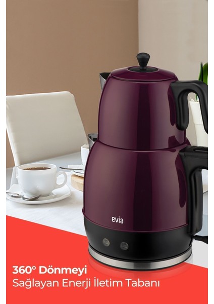 Mor Geniş Kapasiteli 2200W Paslanmaz Çay ve Su Isıtıcısı indirimleri