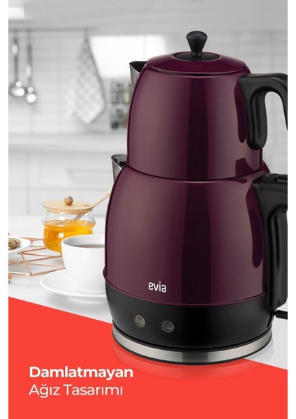 Mor Geniş Kapasiteli 2200W Paslanmaz Çay ve Su Isıtıcısı