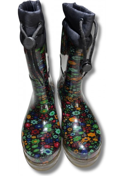 Konçlu Peluşlu Kadın Yağmur Çizmesi 36-40 Yeşil Çiçekli fiyatları