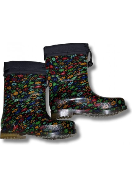 Konçlu Peluşlu Kadın Yağmur Çizmesi 36-40 Yeşil Çiçekli fırsatları