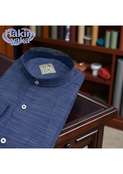 Linen Keten Klasik %100 Cotton Uzun Kollu Terletmeyen Hakim Yaka Mavi Gömlek (Regular Kalıp) fiyatları
