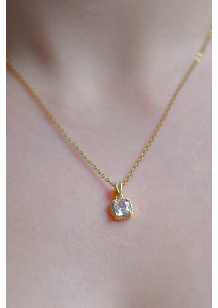 Etrafı Zirkon Ortası Baget Taşlı Kadın Çelik Kolye fırsatları