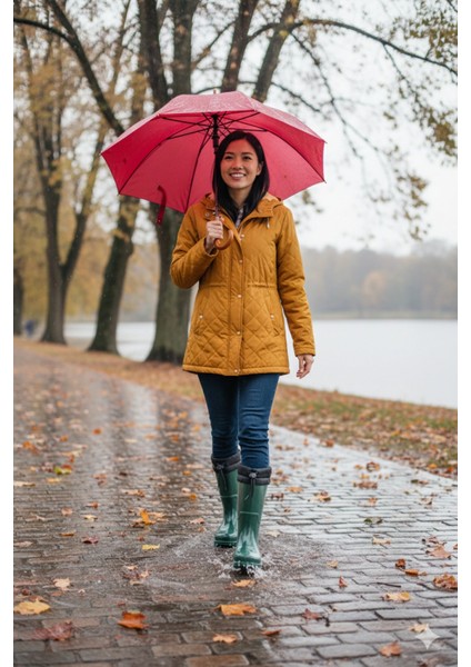 Konçlu Kadın Yağmur Çizmesi 36-40 Koyu Yeşil