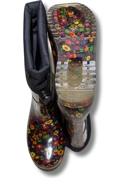 Konçlu Peluşlu Kadın Yağmur Çizmesi 36-40 Sarı Çiçekli fırsatları