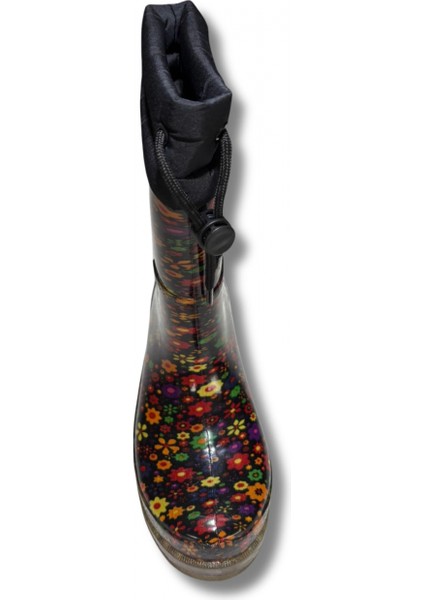 Konçlu Peluşlu Kadın Yağmur Çizmesi 36-40 Sarı Çiçekli indirimleri