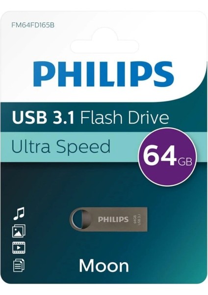 Phılıps FM64FD165B, 64GB, USB 3.1, Moon, Uzay Grisi, Flash Disk