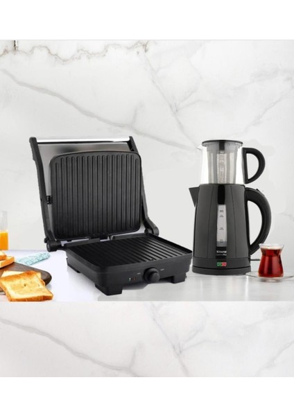 2'li Siyah Mutfak Seti, Çay, Tost, Sahur ve Ramazan Için Mükemmel Takım