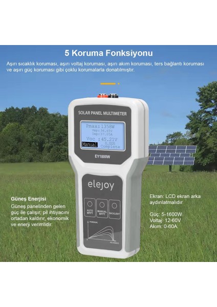 PM-26940 1800 Watt Fotovoltaik Mppt Solar Panel Voltaj Multimetre 12-60V modelleri