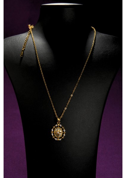 Pusula Görünümlü Zirkon Taşlı Çoklu Kutup Yıldızlı Model Kadın Çelik Kolye fiyatları