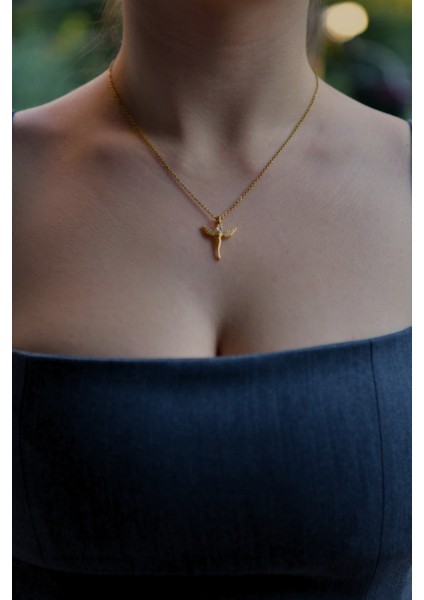 Zirkon Taşlı Melek Model Kadın Çelik Kolye