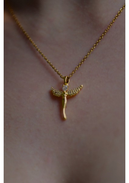 Zirkon Taşlı Melek Model Kadın Çelik Kolye fiyatları