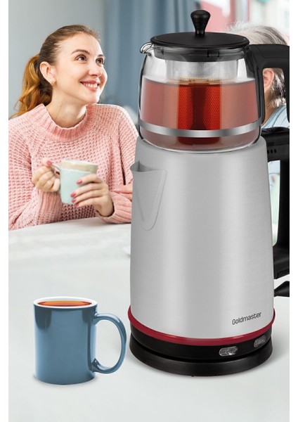 2200W Xl Paslanmaz Çay ve Su Isıtıcı, Cam ve Çelik Tasarım