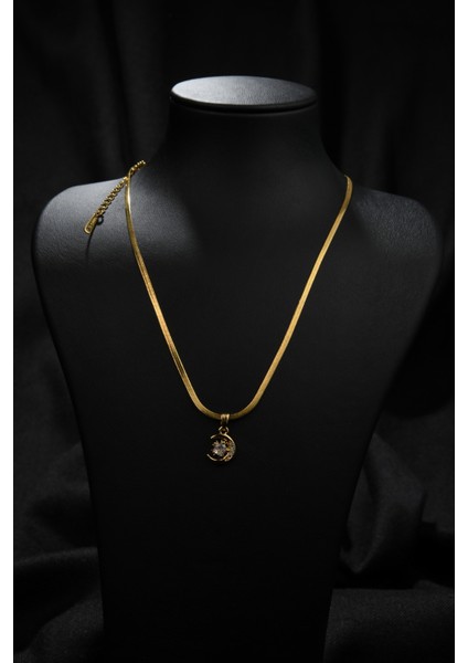 Zirkon Taşlı Ay Yıldız Model Kadın Italyan Ezme Çelik Kolye fiyatları