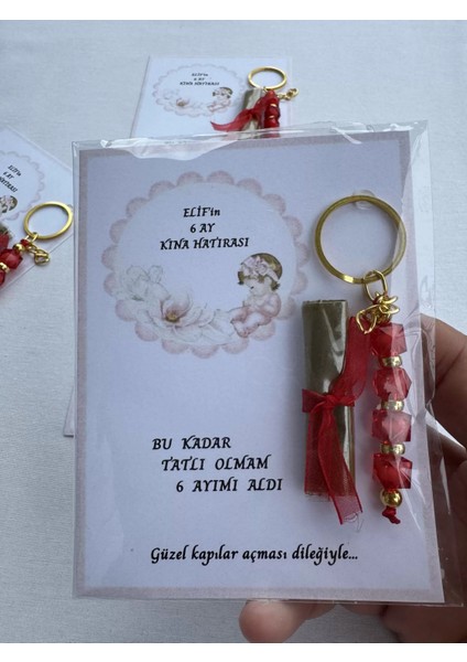 100 Adet Kişiye Özel 6 Ay Kına Hatırası Kırmızı Anahtarlık ve Paketlenmiş Kına Dağıtmalık Hediyelik indirimleri