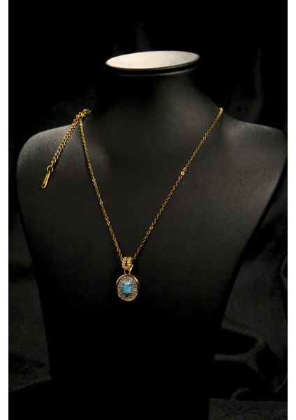 Çerçeve Model Ortası Mavi Etrafı Zirkon Taşlı Kadın Çelik Kolye fiyatları