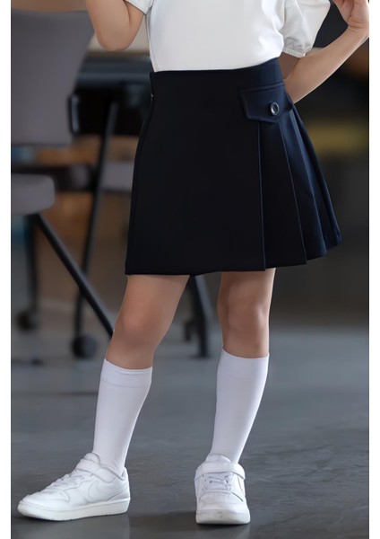 Pileli Şort Etek - Lacivert modelleri