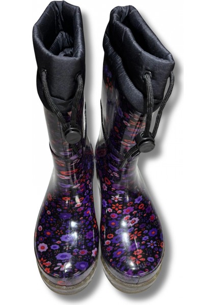 Konçlu Peluşlu Kadın Yağmur Çizmesi 36-40 Mürdüm Çiçekli fiyatları